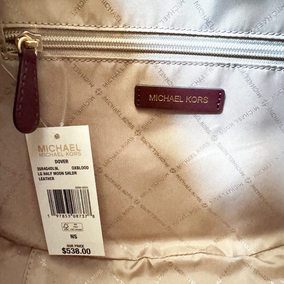 Michael Kors Dover Large Half-Moon Shoulder Hobo Leather Bag Oxblood - Picture 8 of 10